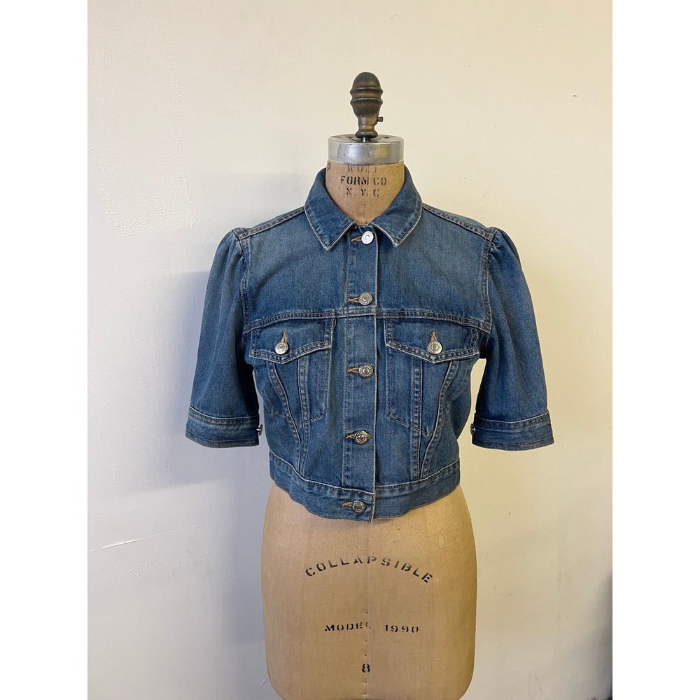 Veronica Beard Jeans Lakeshore Cropped Denim Jacket Short Puff Sleeve Blue S